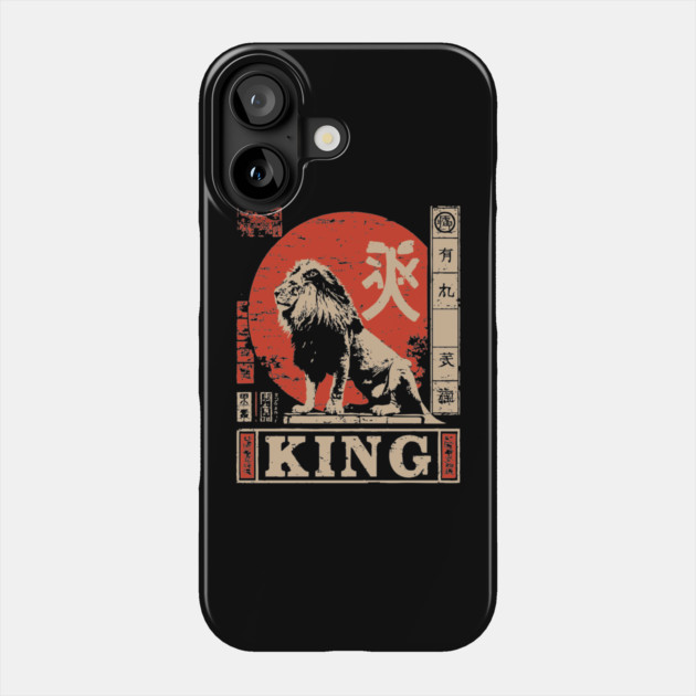 Lion King Poster – Japanese Minimalist Power Animal Print with Red Sun Phone Case by TuncGK