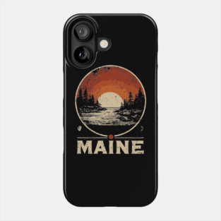 Maine Sunset Poster – Japanese Woodblock-Inspired Nature Landscape Print Phone Case