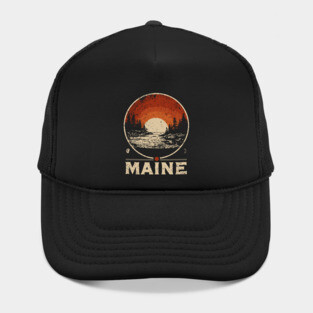 Maine Sunset Poster – Japanese Woodblock-Inspired Nature Landscape Print Hat