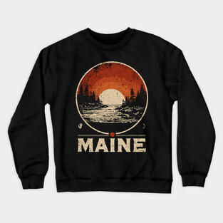 Maine Sunset Poster – Japanese Woodblock-Inspired Nature Landscape Print Crewneck Sweatshirt