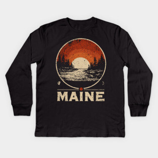 Maine Sunset Poster – Japanese Woodblock-Inspired Nature Landscape Print Kids Long Sleeve T-Shirt