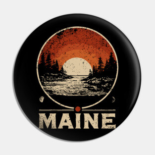 Maine Sunset Poster – Japanese Woodblock-Inspired Nature Landscape Print Pin