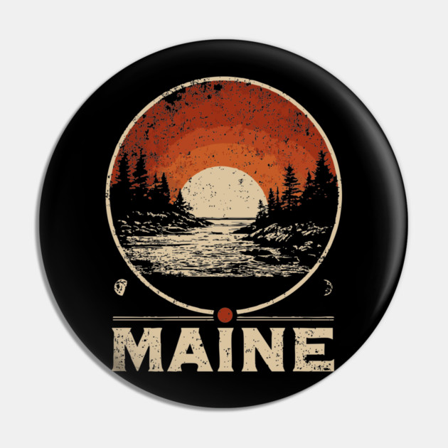 Maine Sunset Poster – Japanese Woodblock-Inspired Nature Landscape Print Pin by TuncGK