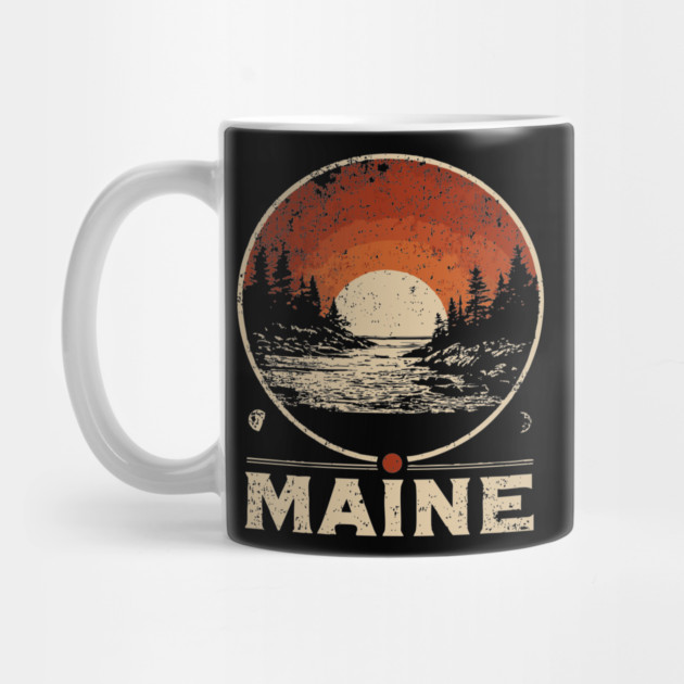 Maine Sunset Poster – Japanese Woodblock-Inspired Nature Landscape Print by TuncGK