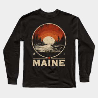 Maine Sunset Poster – Japanese Woodblock-Inspired Nature Landscape Print Long Sleeve T-Shirt