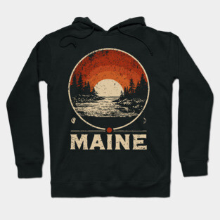 Maine Sunset Poster – Japanese Woodblock-Inspired Nature Landscape Print Hoodie