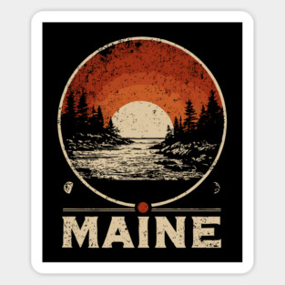 Maine Sunset Poster – Japanese Woodblock-Inspired Nature Landscape Print Sticker