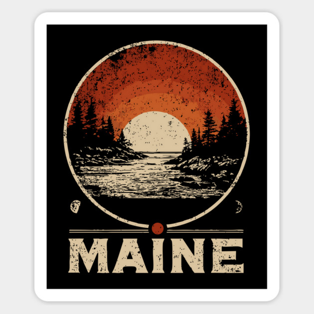Maine Sunset Poster – Japanese Woodblock-Inspired Nature Landscape Print Magnet by TuncGK