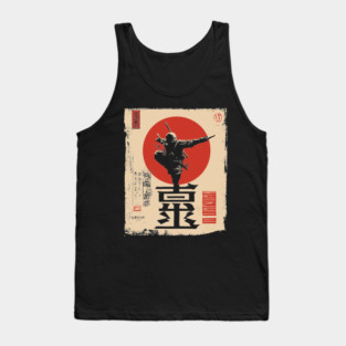 Stealth Ninja Poster – Japanese Minimalist Warrior Art with Red Sun Tank Top
