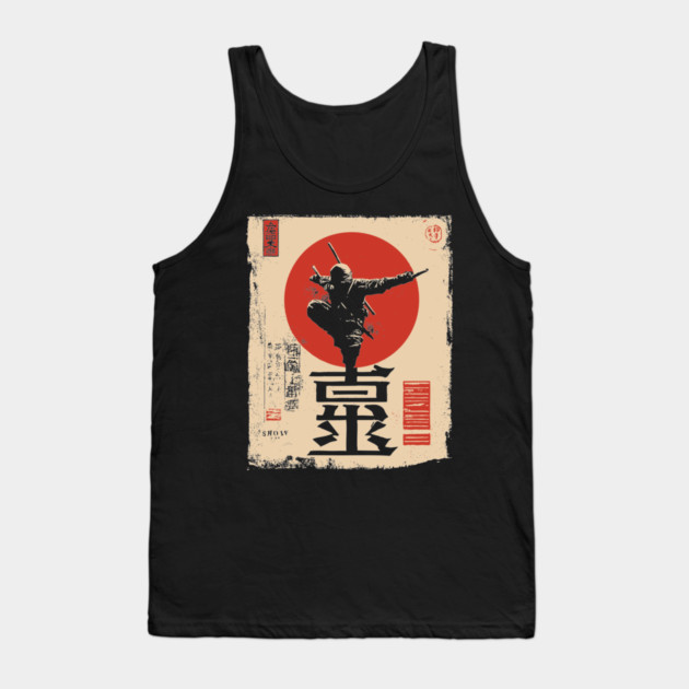 Stealth Ninja Poster – Japanese Minimalist Warrior Art with Red Sun Tank Top by TuncGK