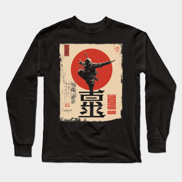 Stealth Ninja Poster – Japanese Minimalist Warrior Art with Red Sun Long Sleeve T-Shirt by TuncGK