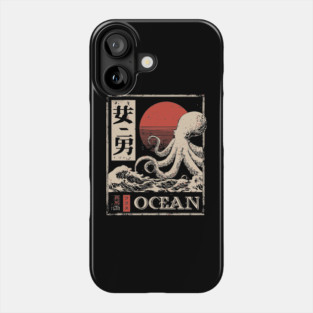 Octopus Ocean Poster – Minimalist Japanese Marine Creature Print Phone Case