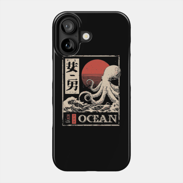 Octopus Ocean Poster – Minimalist Japanese Marine Creature Print Phone Case by TuncGK