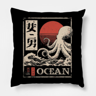 Octopus Ocean Poster – Minimalist Japanese Marine Creature Print Pillow