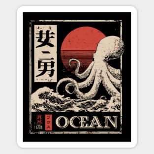 Octopus Ocean Poster – Minimalist Japanese Marine Creature Print Sticker