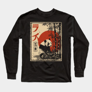 Zen Panda Poster – Japanese Minimalist Bamboo Forest Animal Print Long Sleeve T-Shirt