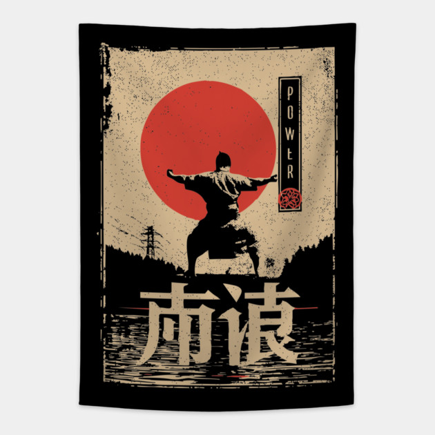 Martial Power Poster – Minimalist Japanese Warrior Energy Print Tapestry by TuncGK