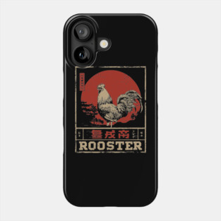 Rooster Dawn Poster – Japanese Minimalist Symbol of Wakefulness & Courage Phone Case