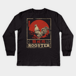 Rooster Dawn Poster – Japanese Minimalist Symbol of Wakefulness & Courage Kids Long Sleeve T-Shirt