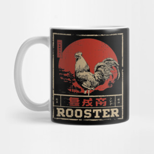 Rooster Dawn Poster – Japanese Minimalist Symbol of Wakefulness & Courage Mug