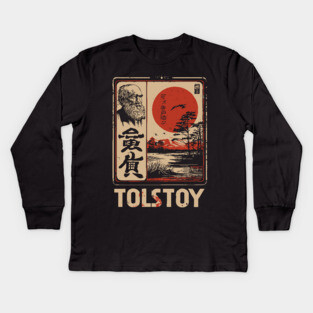 Tolstoy Wisdom Poster – Japanese Minimalist Literary Legend Print Kids Long Sleeve T-Shirt