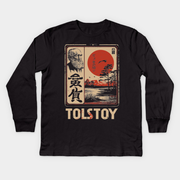 Tolstoy Wisdom Poster – Japanese Minimalist Literary Legend Print Kids Long Sleeve T-Shirt by TuncGK