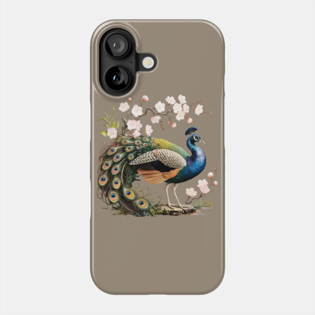 Peacock Standing Beneath Blooming Cherry Blossoms Phone Case by BirdsnStuff