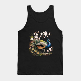 Peacock Standing Beneath Blooming Cherry Blossoms Tank Top