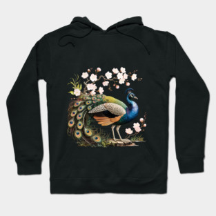 Peacock Standing Beneath Blooming Cherry Blossoms Hoodie