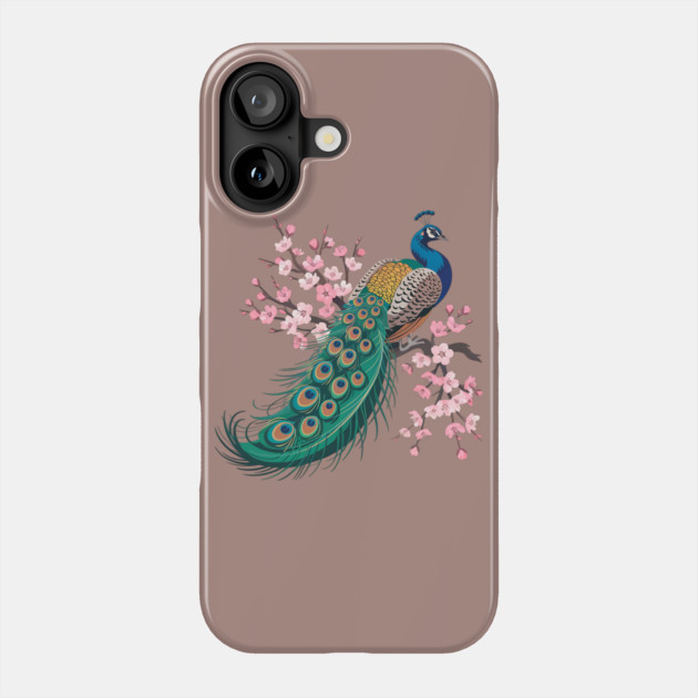 Stylized Peacock with Blossoms and Flowing Feathers Phone Case by BirdsnStuff