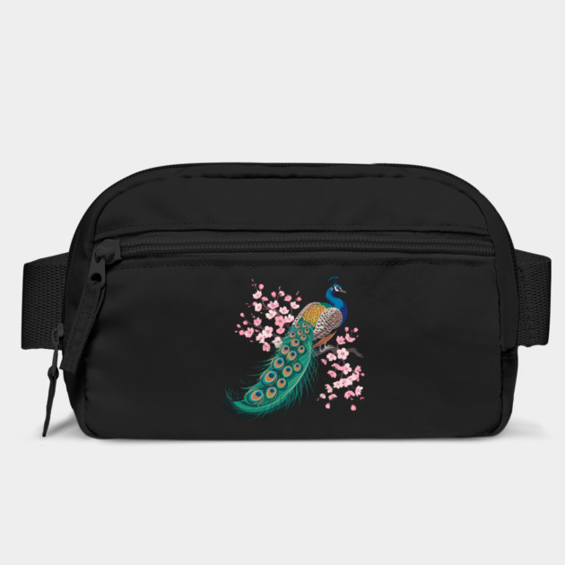 Stylized Peacock with Blossoms and Flowing Feathers by BirdsnStuff