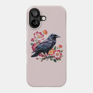 Mystical Raven with Roses and Midnight Feathers Phone Case