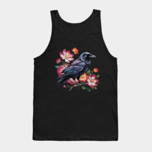 Mystical Raven with Roses and Midnight Feathers Tank Top