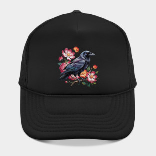 Mystical Raven with Roses and Midnight Feathers Hat