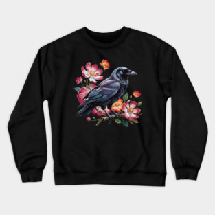 Mystical Raven with Roses and Midnight Feathers Crewneck Sweatshirt