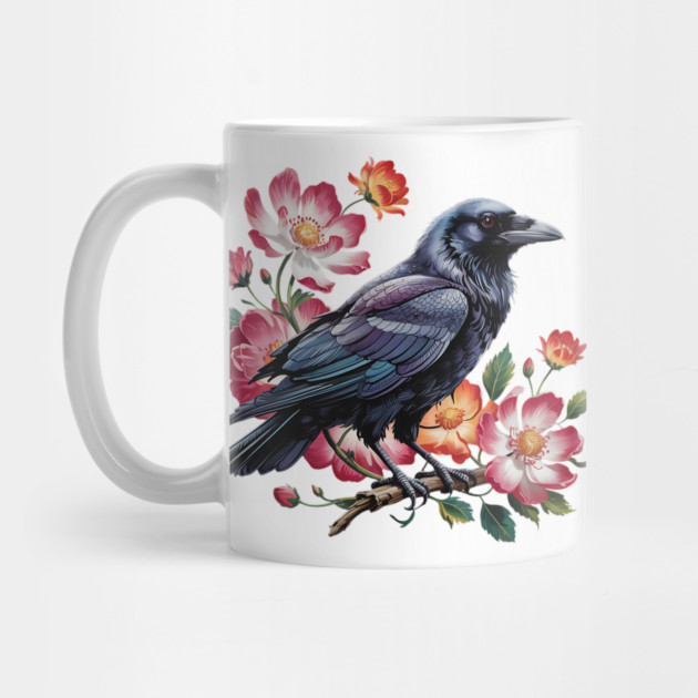 Mystical Raven with Roses and Midnight Feathers by BirdsnStuff