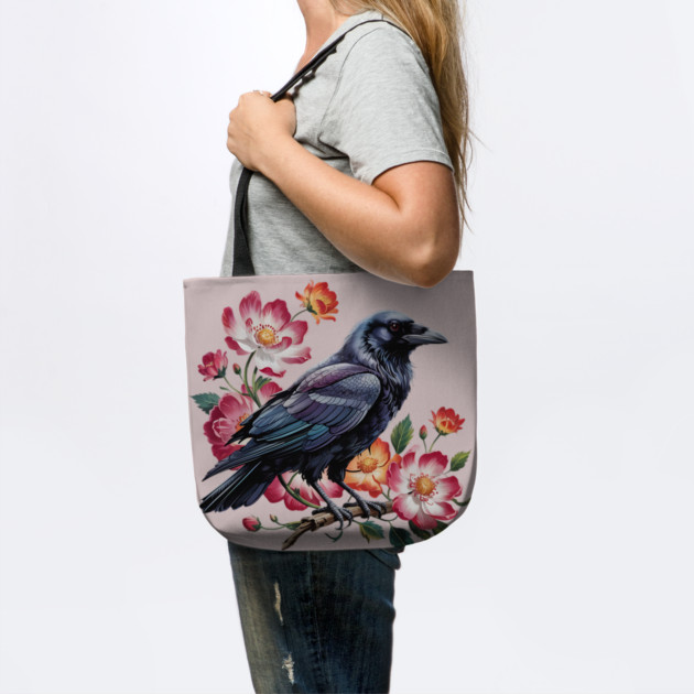 Mystical Raven with Roses and Midnight Feathers by BirdsnStuff