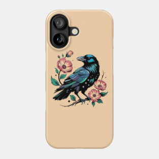 Celestial Raven with Starry Feathers and Blossoms Phone Case