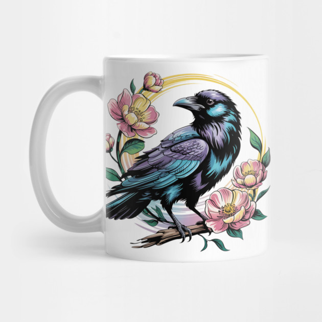 Mystical Raven with Golden Halo and Blossoms by BirdsnStuff