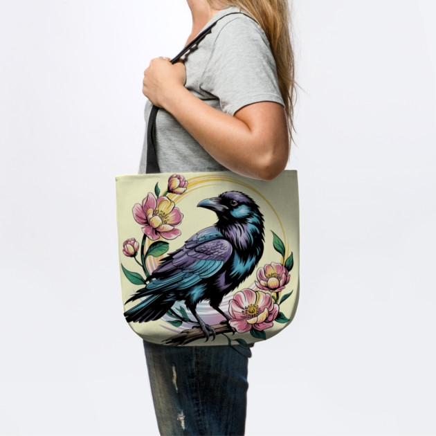 Mystical Raven with Golden Halo and Blossoms by BirdsnStuff