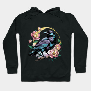 Mystical Raven with Golden Halo and Blossoms Hoodie
