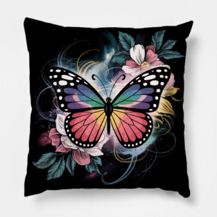 Surreal Butterfly with Celestial Rainbow Wings Pillow