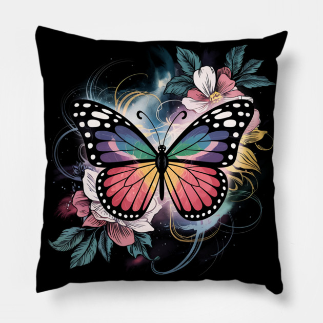 Surreal Butterfly with Celestial Rainbow Wings Pillow by BirdsnStuff