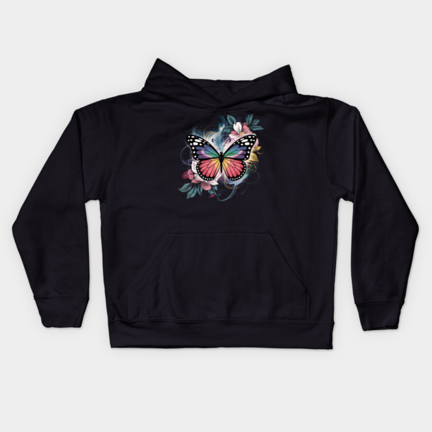 Surreal Butterfly with Celestial Rainbow Wings Kids Hoodie by BirdsnStuff