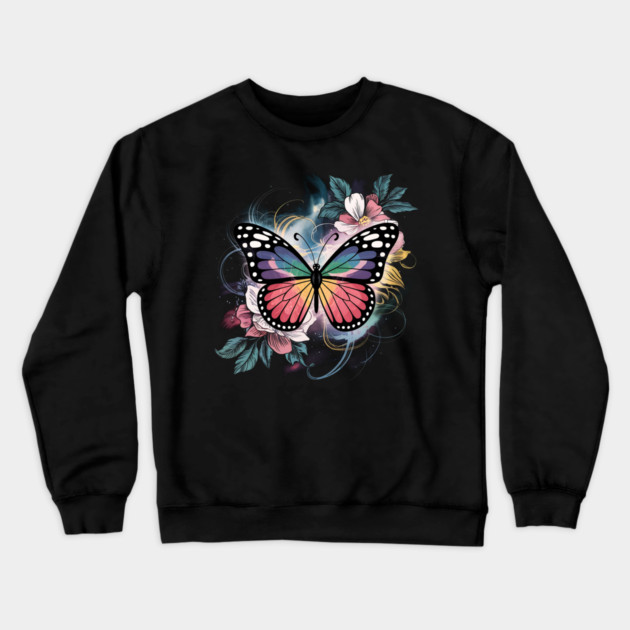 Surreal Butterfly with Celestial Rainbow Wings Crewneck Sweatshirt by BirdsnStuff