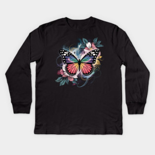 Surreal Butterfly with Celestial Rainbow Wings Kids Long Sleeve T-Shirt