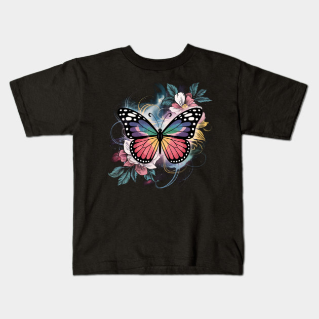 Surreal Butterfly with Celestial Rainbow Wings Kids T-Shirt by BirdsnStuff