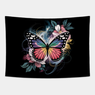 Surreal Butterfly with Celestial Rainbow Wings Tapestry