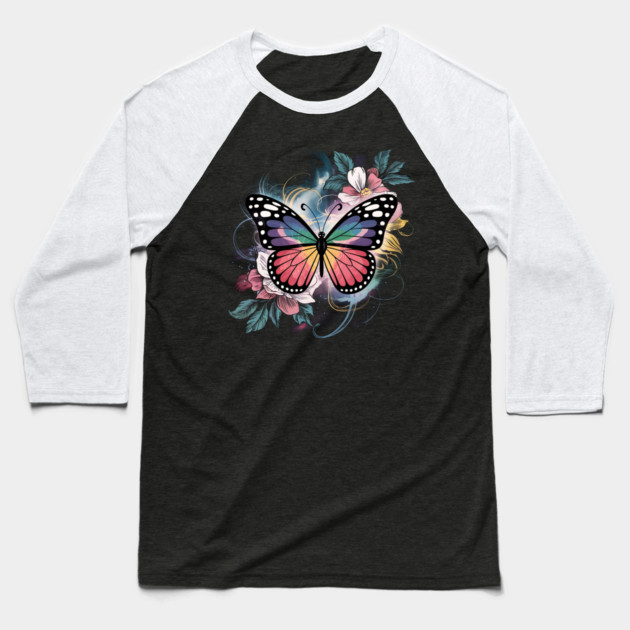 Surreal Butterfly with Celestial Rainbow Wings Baseball T-Shirt by BirdsnStuff