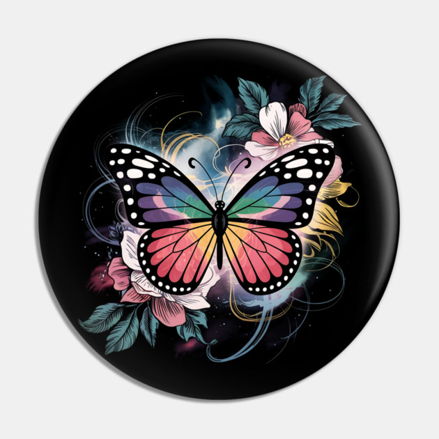Surreal Butterfly with Celestial Rainbow Wings Pin by BirdsnStuff